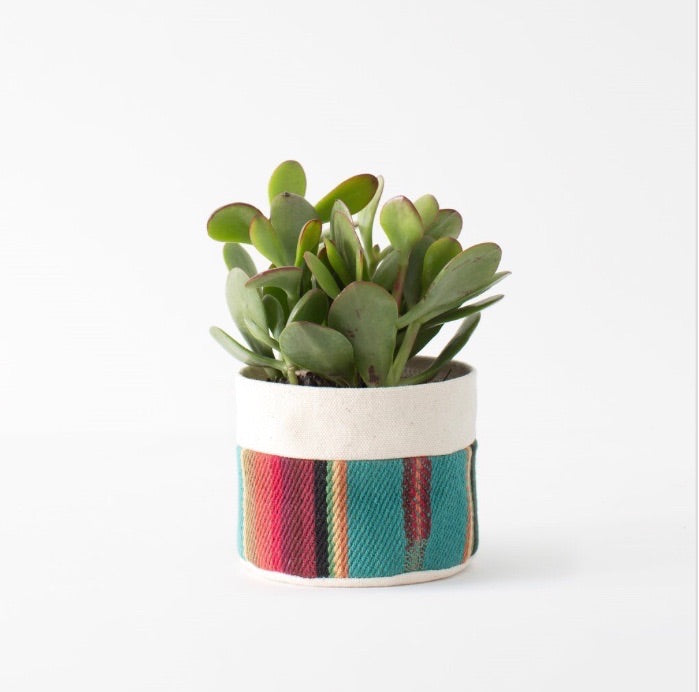 Small Natural Canvas Planter | Turquoise