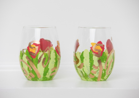 Floral Poppy Stemless Glass