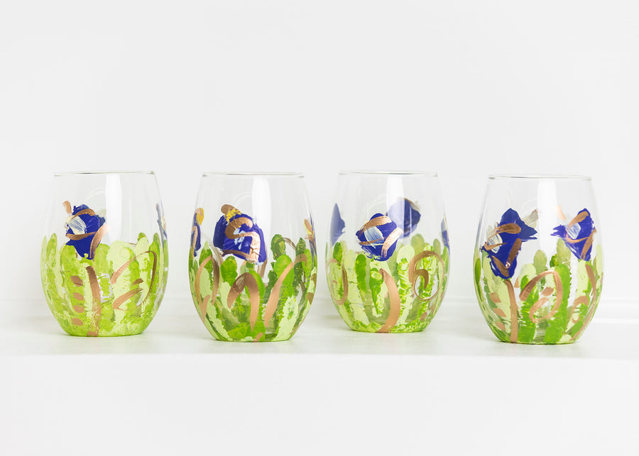 Floral Iris Stemless Glass
