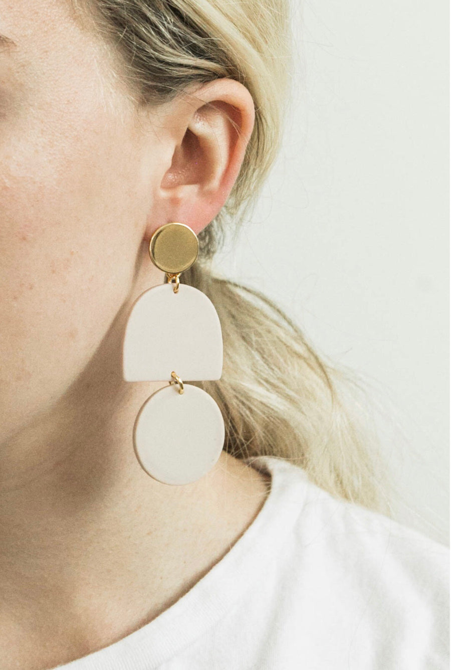 Matte Tab + Circle Earrings | Bisque