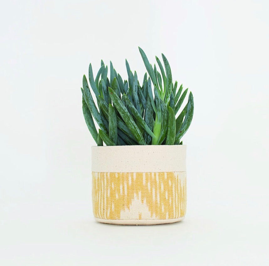 Small Natural Canvas Sitting Planter | Marigold Ikat