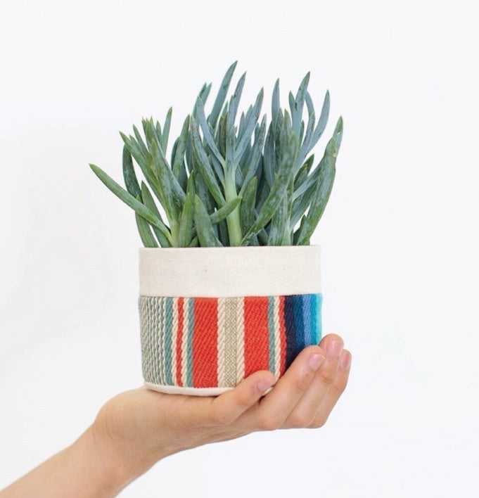 Small Natural Canvas Sitting Planter | Red + Blue