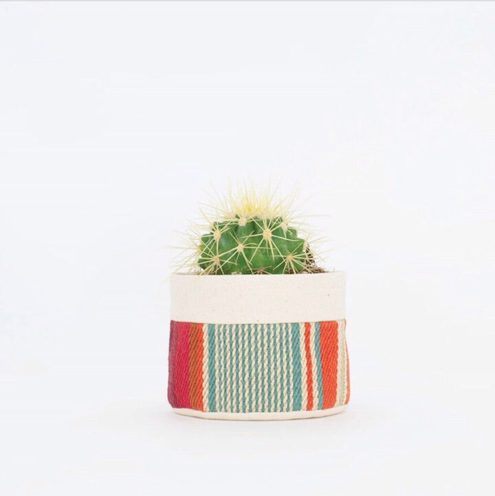 Small Natural Canvas Sitting Planter | Red + Blue